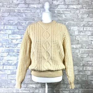 Vintage Irish Wool Fisherman’s Knit Sweater Cream Crewneck Small